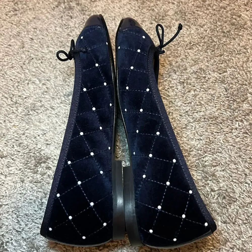 NEW Jon Josef Belle Imitation Pearl Quilted Velvet Ballet Flat 5 Spain NAVY - Picture 9 of 12